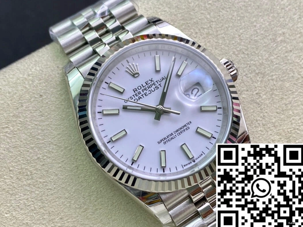 White Factory Dial Datejust 36MM Stainless EW Steel Rolex 0226